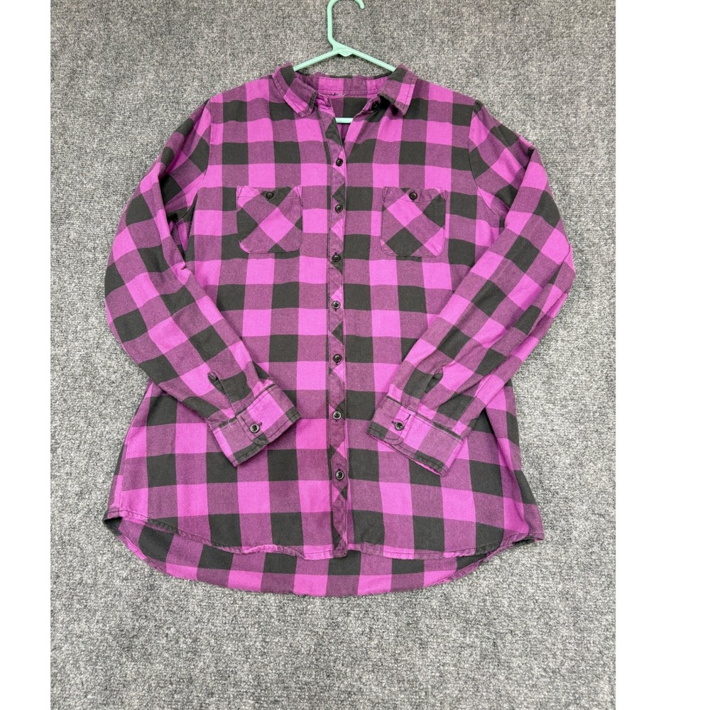 Disney Alice in Wonderland Cheshire Cat Flannel Shirt Womens M Purple Black Mad